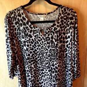 Christopher & Banks animal print top with fun silver bobble at neck.  LG.